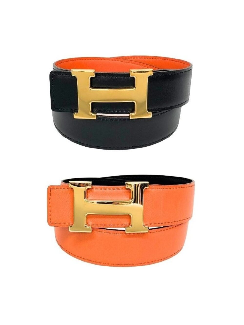 Hermes Constance H Belt Reversible Black Orange Gold